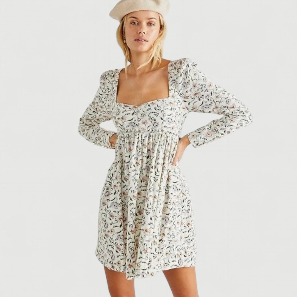 Free People Corduroy Bessie Floral Babydoll Dress Size S‎
